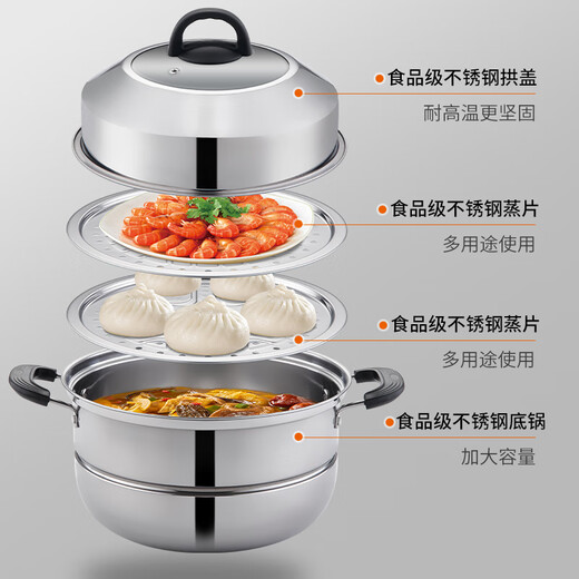 BSITN double layer steamer 2nd layer 30cm thickened stainless steel steamer gas stove household steamer induction cooker universal 2020