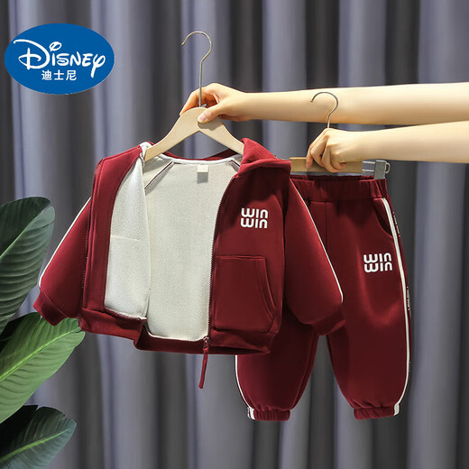 Disney (Disney) Velvet Suit 2025 Autumn and Winter 2025 New Style Boys and Children Thickened Anchor Red Jacket Two-piece Set Burgundy Suit Velvet 100 (Upgraded Model)
