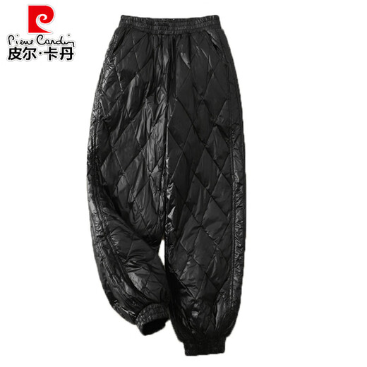 Pierre Cardin rhombus down cotton pants for women, fashionable and light for outer wear, 2026 autumn and winter loose slimming casual warm leggings bloomers Khaki M (recommended 90-110 Jin Jin equals 0.5 kg)