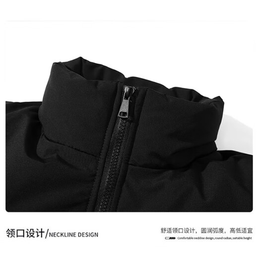 NASA MARVEL cotton coat men's winter coat thickened trendy pu leather trendy brand cotton coat couple stand collar warm jacket black L