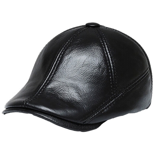 Middle-aged and elderly men's peaked cap to keep warm and cold-proof, outdoor leather hat for father, first-layer cowhide baseball cap, forward cowhide hat, black, gift box, one size fits all