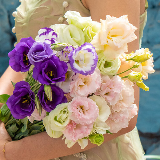 Lisianthus flowers Yunnan straight hair home water-raised bouquet classic matching flower arrangement Chinese Valentine's Day gift fresh cut flowers random color Lisianthus 20-25 buds