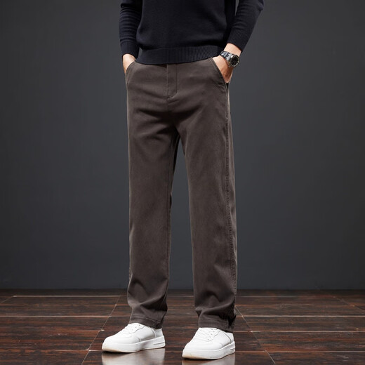 Woodpecker Casual Pants Autumn and Winter Men's 2025 New Velvet Thickened Warm Loose Straight Pants Men's Business Versatile Trousers Men's Gray 32 (Recommended 130-150 Jin Jin equals 0.5 kg)