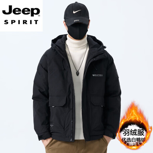 JEEP SPIRIT American Workwear Down Jacket Men's Winter 2025 New Thick Warm Jacket Men's White Duck Down Jacket Black M