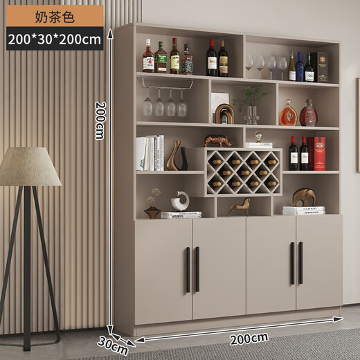 Yusenyi wine cabinet against the wall living room home red wine storage cabinet modern simple wine cabinet sideboard integrated entrance cabinet customization 200*200*30 modern door 4 doors milk tea color double door