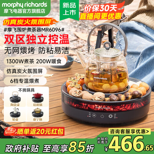 Mofei Electric Fireplace Tea Cooking Set Health Kettle Full Glass Kettle Tea Kettle Constant Temperature Kettle Tea Cooking Equipment Tea Stove Electric Tea Stove Electric Ceramic Stove MR6096-Space Gray 0.8L