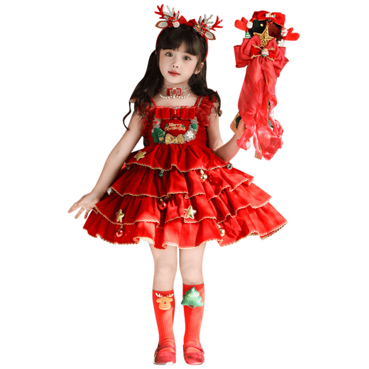 G.duck Little Yellow Duck Christmas Children's Clothing Girls Dress Autumn and Winter Plush Lolita Princess Dress Performance Dress Single Skirt 90 Size 1~2 Years Old 80-90cm