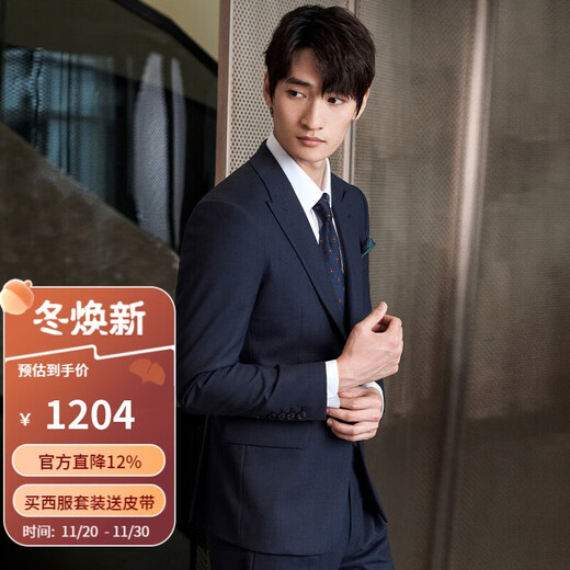 Angel Bird Wool Suit (Top) Anti-wrinkle Men's Suit Jacket Slim Formal Wear KEBB246020U Blue 46B