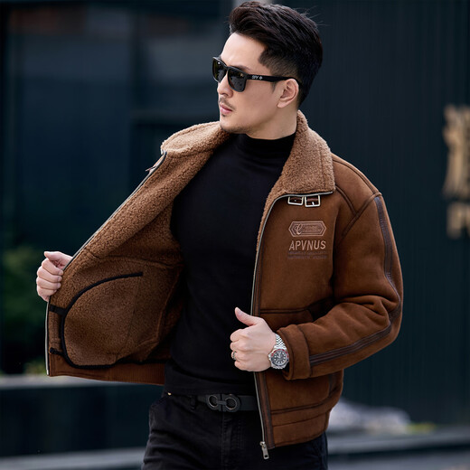 CJZ Parker Leather Jacket Men's Motorcycle Fur One-piece Lamb Shear Shear Warm Jacket Leather Jacket Men Gray L