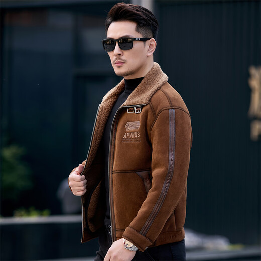 CJZ Parker Leather Jacket Men's Motorcycle Fur One-piece Lamb Shear Shear Warm Jacket Leather Jacket Men Gray L