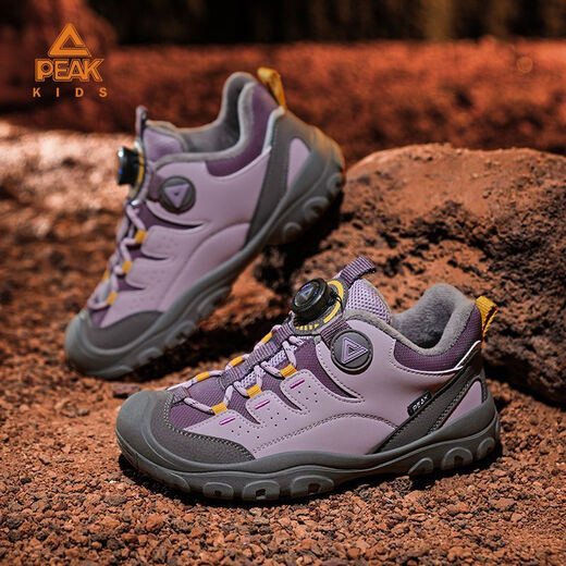 PEAK children's shoes new winter knob-buckle sneakers plus velvet and thickened warm cotton shoes purple 31 suitable for feet of 20.3cm