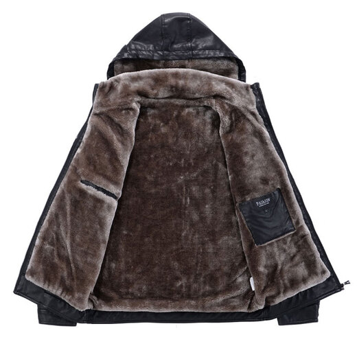 GOYN Cycling Motorcycle Suit Motorcycle Leather Jacket Men's Leather Jacket Leather Pants Suit Men's Work Velvet Thickened Set Winter Black_Slim Leather Pants Hooded Leather Jacket Velvet M Leather Jacket Leather Pants Size 29