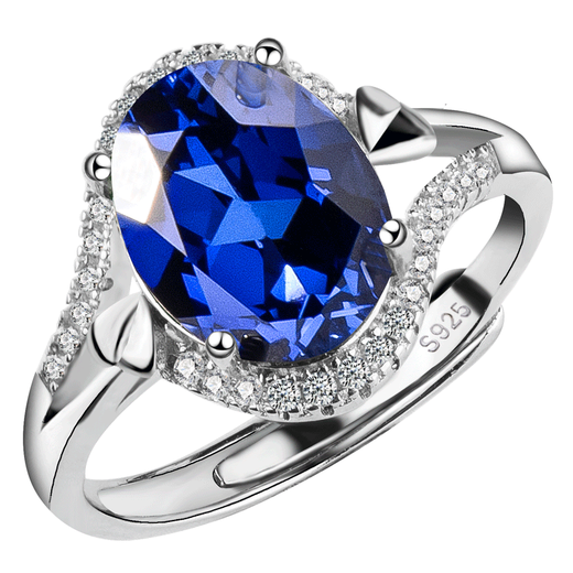 Xidian sapphire ring s925 silver women's style fashionable personality Korean version with diamonds simple sterling silver tanzanite diamond mother's model sterling silver sapphire ring + certificate, live finger ring adjustable