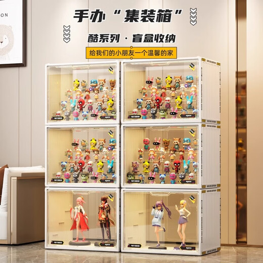 OMANTI blind box storage display stand household dust-proof container figure display cabinet animation doll ornaments large storage box magnetic stripe figure box black four layers
