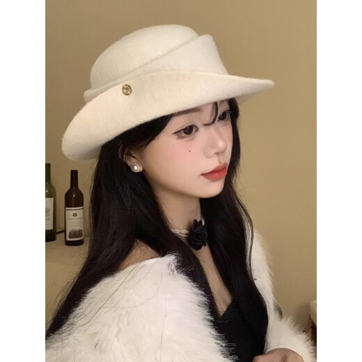 Ershan Collection French Hepburn style retro knitted curled top hat fisherman hat women's autumn and winter mountaineering hat basin hat Hepburn style daughter hat off-white