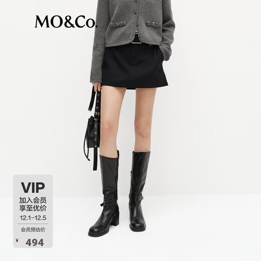 MO&Co.Short spring skirt with merino sheep wool low waistband lining with belt MBE1SKTT11 black S