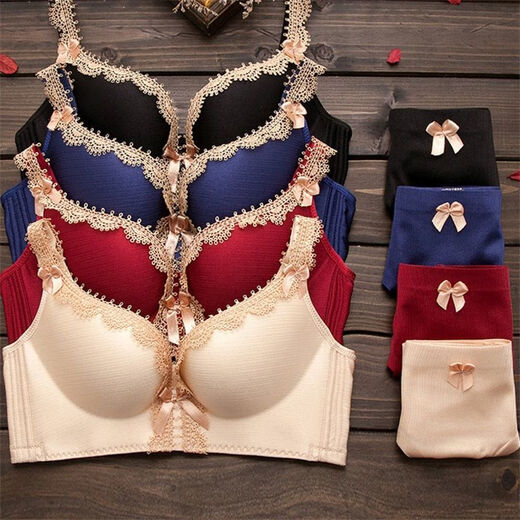 Yalu red underwear set for women born in the year of the tiger, wedding bride, small breast push-up bra, no steel rims, thick and thin bra, burgundy suit 75B 34B