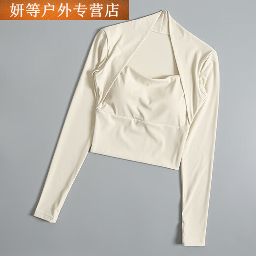 Ayub Flagship Store Sports Top Women's Spring and Summer Vacation Two-piece with Breast Pads Tight Long Sleeve Pilates Training Fitness Wear Milky White S