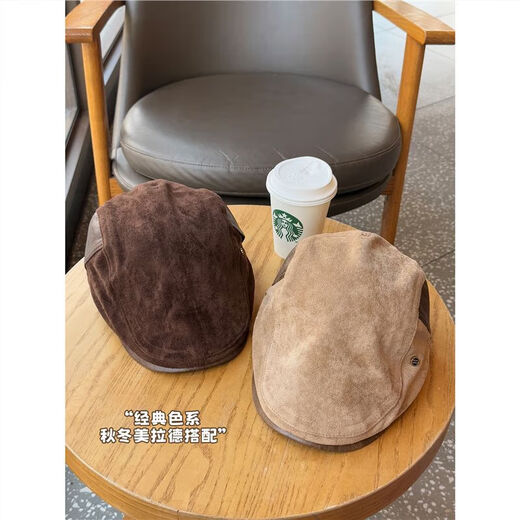 Autumn and winter retro old money style forward hat girl's birthday style British newsboy hat suede duck tongue newsboy hat trendy khaki color one size (55-61cm) adjustable