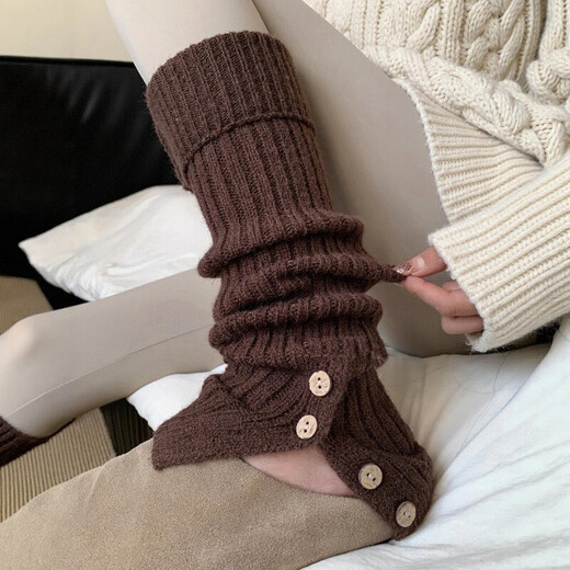 Autumn and winter Dui Dui Sock Covers Women's Button Slit Slightly Flared Calf Socks Leg Covers Vertical Stripes Thickened Warm Over-the-Knee Stockings Dark Gray One Size