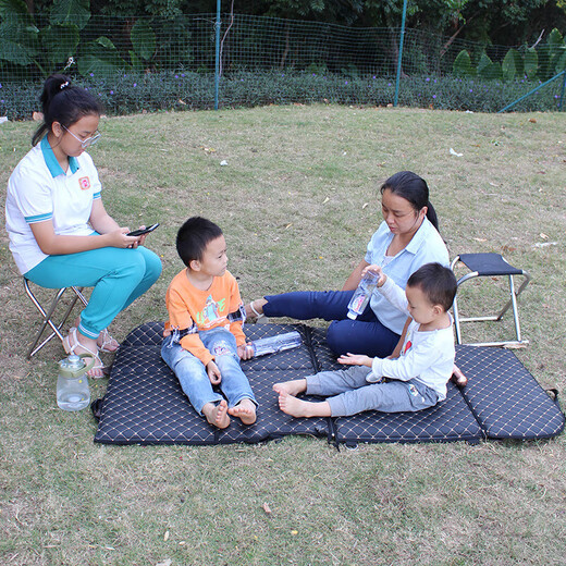 Car rear seat folding bed, car rear sleeping mat, children's car travel mattress, stroller sleeping device, double-sided standard model, French classic leather black/blue fat man