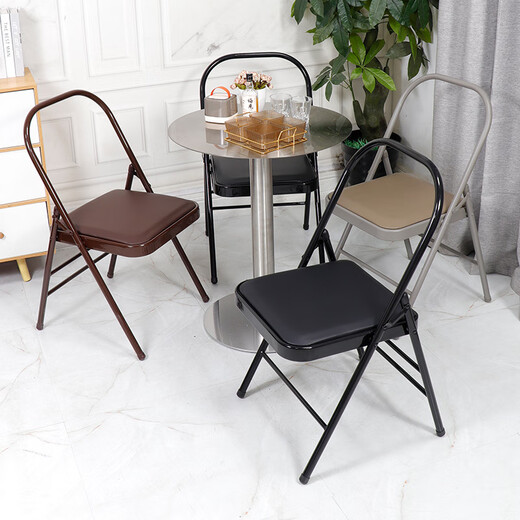 He Jiagong thickened folding chair Yoga assistive device Pilates multifunctional PU surface auxiliary folding yoga stool 22 round yoga folding chair-single beam gray camel