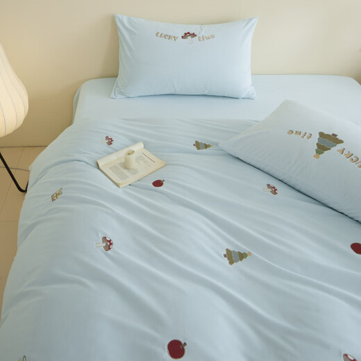 Yalu Class A baby milk velvet four-piece set double-sided velvet winter thickened warm coral velvet sheet quilt cover bedding Lucky Tree-Light Blue Thickened Class A maternal and infant grade milk velvet bed sheet style 1.8m four-piece quilt cover 200x230cm