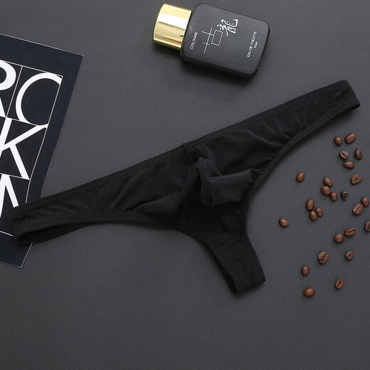 Iosn men's ice silk translucent thong thin sexy sexy underwear T bag breathable low-waist young men's pants black