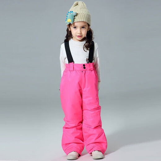 Wujiangmiaopin children's ski pants for girls and boys, waterproof, warm, thickened, windproof, outdoor cold-proof suspenders, small, medium and large children's cotton pants, pink 40 6