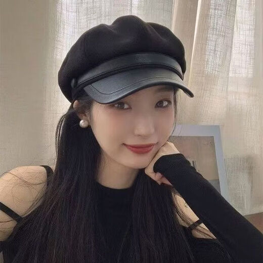 Kefuyan autumn and winter hat women's beret woolen retro trend new octagonal hat versatile face small duck tongue painter's hat woolen octagonal hat-brown gold label style M head circumference 54-62c adjustable