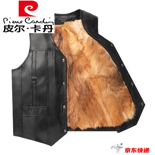皮尔卡丹（pierre cardin）真皮马甲男士皮毛一体冬季羊毛背心加厚羊皮保暖坎肩中老年人爸爸 黄毛内胆款 3XL 3尺6