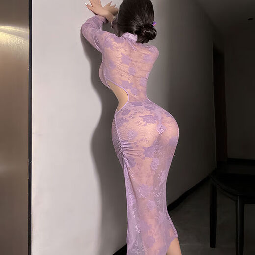 Universal Purple Charm 2025 New Sexy Style Large Scale Sexy Dating Flirting Bed Crotchless Purple Cheongsam Thong