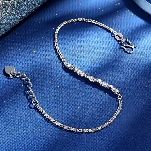 Wanfulong genuine platinum PT950 simple and fashionable bouncy bead bracelet, versatile, sexy and charming gift for girlfriend 3.23g, platinum PT950 bouncy bead bracelet 18cm