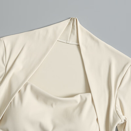 Ayub Flagship Store Sports Top Women's Spring and Summer Vacation Two-piece with Breast Pads Tight Long Sleeve Pilates Training Fitness Wear Milky White S