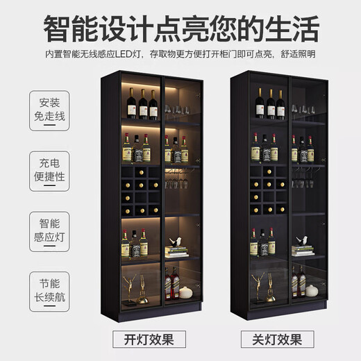 Zhong Zhang Gui wine cabinet light luxury solid wood sideboard glass door display cabinet household integrated wall bookcase new storage custom cabinet 60cm solid wood ecological board two-door model comes with sensor light (installation included)