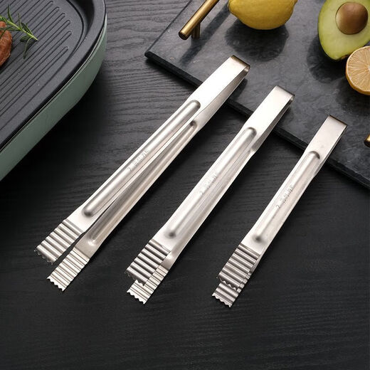 Qinkai long-handled stainless steel Korean barbecue tongs barbecue food steak cooking buffet small tongs kitchen household small barbecue tongs