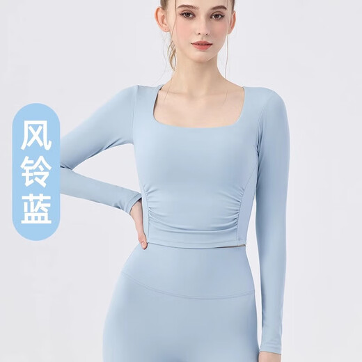 Chengsheng Xutong New Square Neck Nude Yoga Wear Women's Sports Long Sleeve Pilates Training Fitness T-Shirt Top Autumn Black S