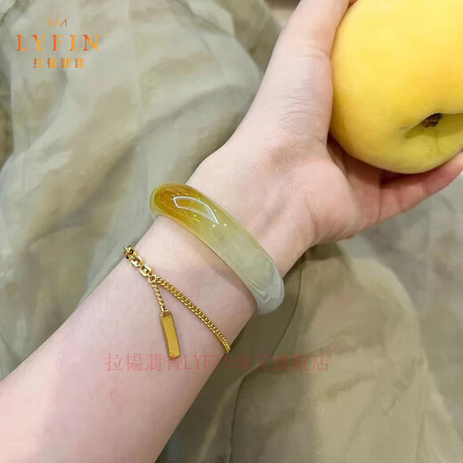 Layun Jade Sound Burmese Jade Yellow Jade Ice Waxy Type Bracelet Positive Circle Chicken Oil Yellow Honey Color Old Pit Jade Bracelet Jade Processed Bracelet Inner Diameter 50-52mm