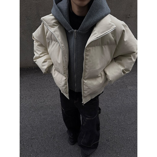 NYING gefälschter zweiteiliger PU-Baumwollmantel mit Kapuze für Herren, Winter, neue trendige Marke, verdickter, warmer, lässiger Baumwollmantel, Jacke, lose Baumwolljacke, Grau, XL (140–160 Jin entspricht 0,5 kg)