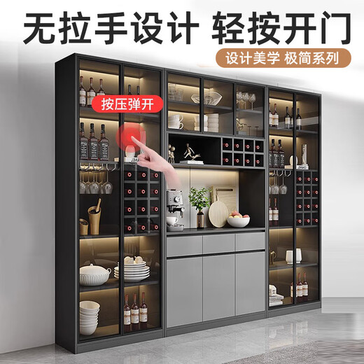 The middle shopkeeper living room wine cabinet display cabinet against the wall 2025 solid wood light luxury tea wine cabinet storage cabinet with glass door 60A+120A+60A/white door free delivery