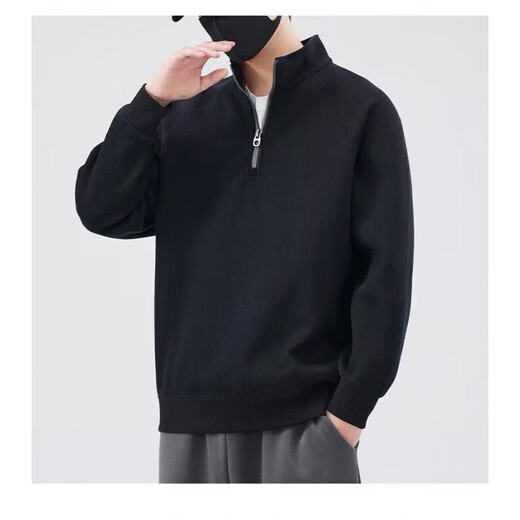 American half-zip sweatshirt for young men in spring and autumn, student ins long-sleeved T-shirt with bottoming henley shirt, green XL