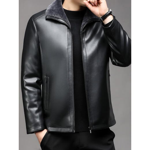 KBXNG Jinba KBHONG Jinba leather jacket Haining genuine leather men's goatskin winter fur all-in-one middle-aged and elderly leather jacket high 985 black thickened version 985 black thickened version M 170100-120Jin Jin is equal to 0.5 kg