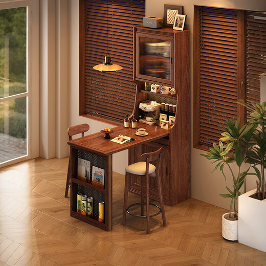 Yahua Xiangshe black walnut solid wood sideboard bar table living room small apartment retractable storage partition integrated cabinet black walnut bar table combination