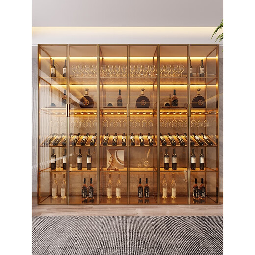 Yusenyi wall-mounted custom glass wine cabinet wine cabinet brushed gold display cabinet brushed gold + tea glass 2400x2000 including wine glass holder