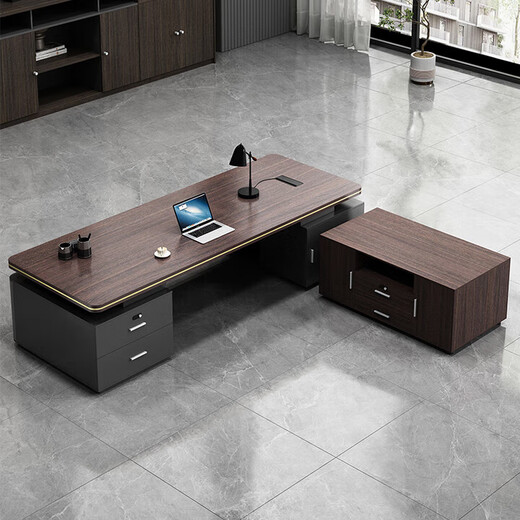 Desk Boss Desk Simple Modern Double Cabinet Mobile Cabinet Office Manager President Desk and Chair Combination Desk 1.8*0.8 Meter Boss Desk (Installation Included)