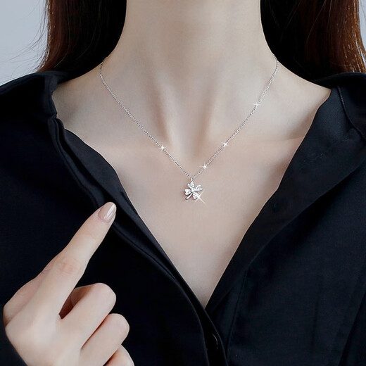 MZMZ Four-leaf Clover Necklace for Women Platinum PT950 Clavicle Chain Platinum Moissanite Diamond Birthday Anniversary Gift for Girlfriend National Warehouse Direct Delivery Lucky Four-leaf Clover Necklace-Platinum