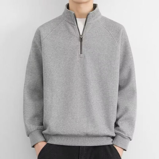 American half-zip sweatshirt for young men in spring and autumn, student ins long-sleeved T-shirt with bottoming henley shirt, green XL