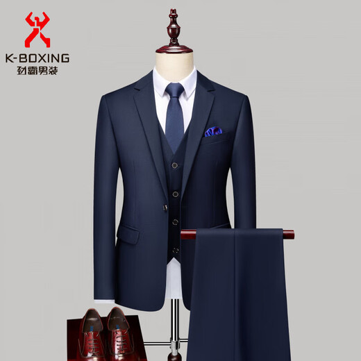 KBXNG Jinba Suit Men's Suit Solid Color Formal Fit Wedding Groom's Dress British Three-piece Suit Jacket Men's Companion Welfare Style S Recommendation 90-100Jin Jin is equal to 0.5 kg