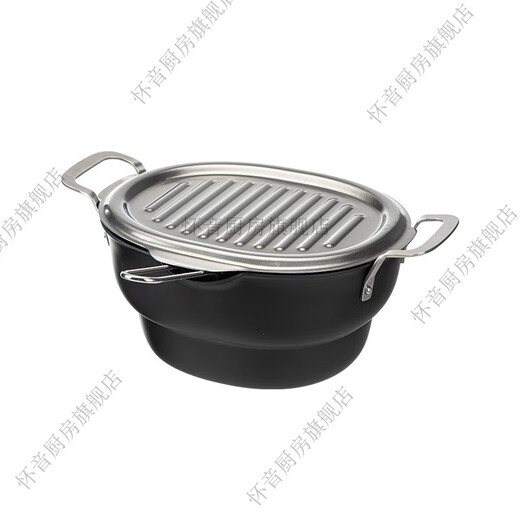 Huayin Teflon coated anti-splash deep fryer oval deep iron fryer tempura fried skewers special small pot three-piece set 1cm 2 points 7cm