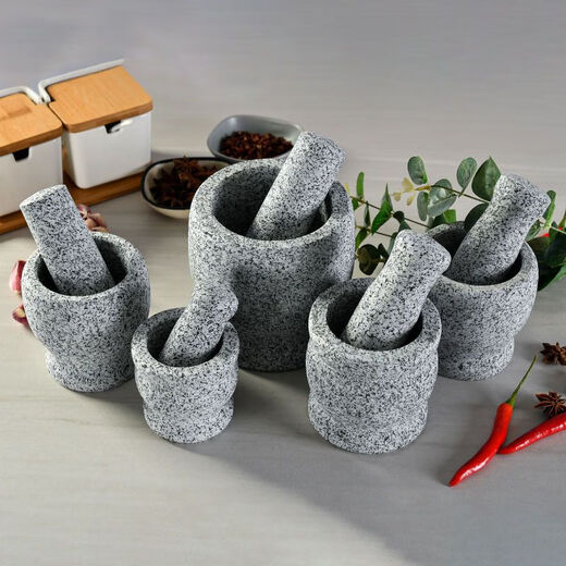 Meikejie natural grinder garlic pounder stone mortar garlic mortar garlic press garlic jar stone household garlic pound stone mortar diameter 8 cm polished garlic pounder handle with lid